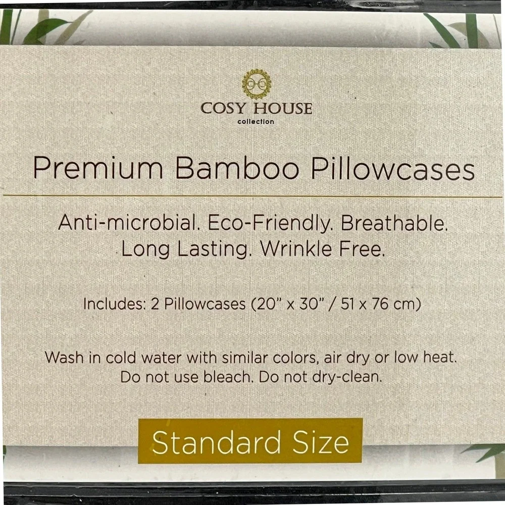 Cosy House Bamboo Pillowcase Set Standard Black 2pk Wrinkle Free New